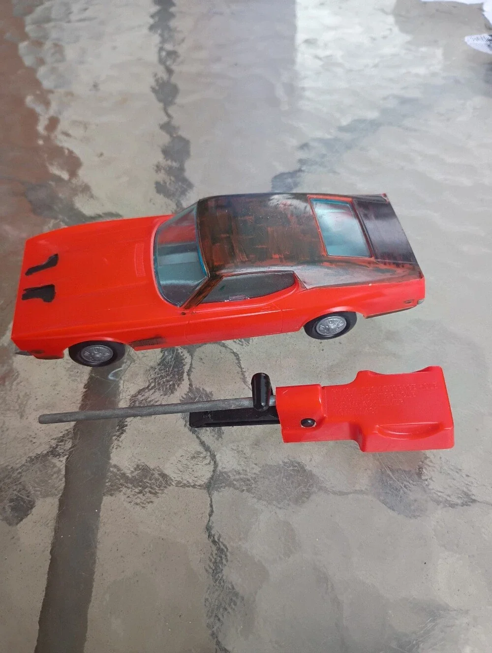 1970s Funmate Go Cars Red Mustang Mach 1 Vintage Plastic Promo Car  W/ Launcher